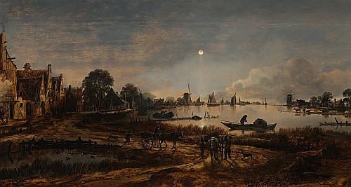 Арт ван дер Нер - Речной пейзаж в лунном свете